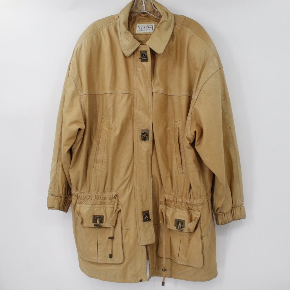 Vintage Arizona Jean Company Coat Womens 1X Tan Leather Full Zip Pockets western